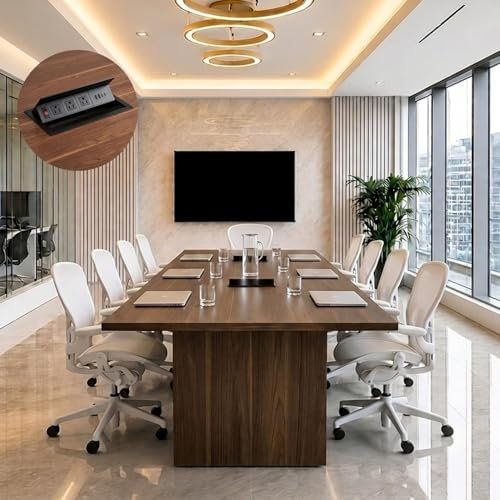 OfficeSimpli 96" x 48" Made in USA Rectangular 8 ft Conference Room Table, Thickened Wood Boardroom Table, Heavy Duty Modern Conference Desk for Meetings, Training & Workspace – California Walnut