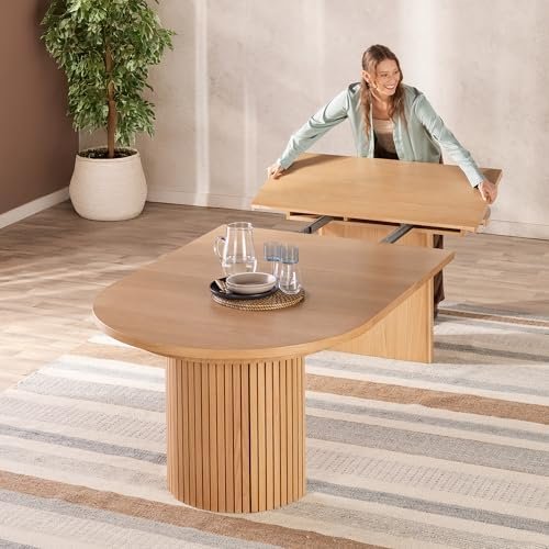 Transformer Table Solid Wood Extendable Round Dining Table Set, Natural