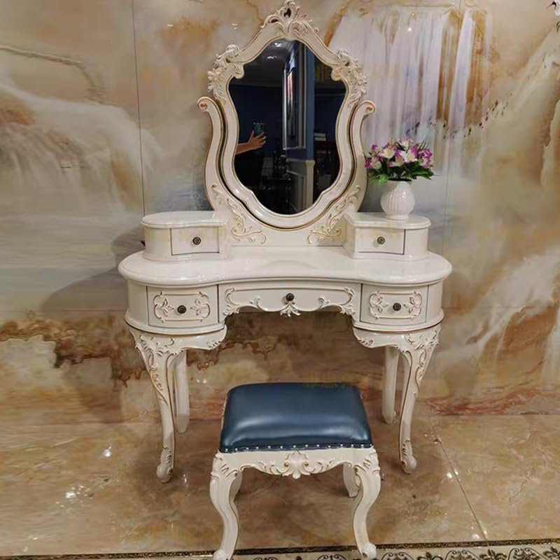 Vanity Desk European Style Dressing Table, Luxurious Villa in Master Bedroom, Solid Wood Carved Furniture, Cabinet